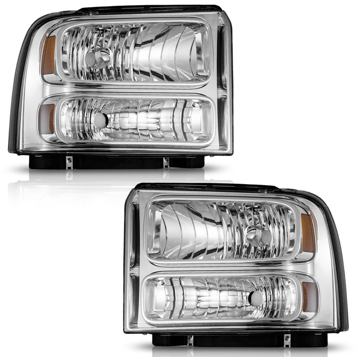 For 2005-2007 Ford F250 F350 F450 F550 Super Duty Headlight (Chrome)