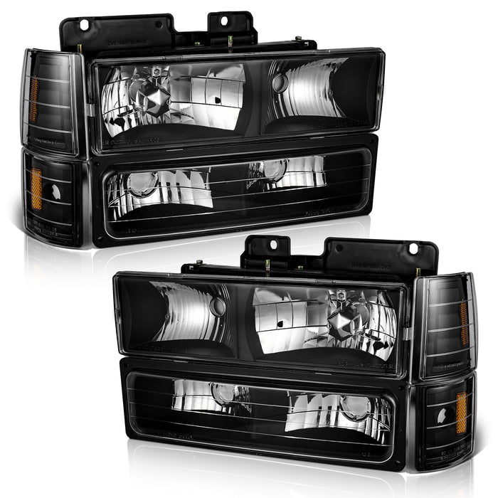 For 1994-1998 GMC C10 C/K 1500 2500 3500 Sierra;94-99 C/K 1500 2500 Suburban Yukon Headlights (Black)
