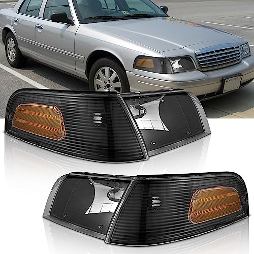 For 1998-2011 Ford Crown Victoria Headlights (Black)
