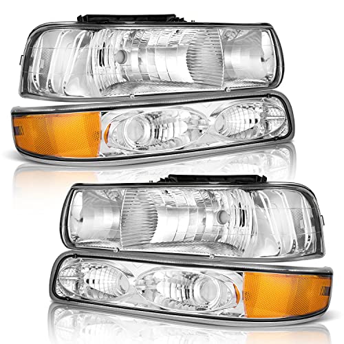 For 99-02 Chevy Silverado 1500 2500; for 01-02 Silverado 1500HD 2500HD 3500HD; for 00-06 Tahoe Suburban 1500 2500; Headlight+Bumper Parking Turn Signal Marker Light 4PCS (Chrome)