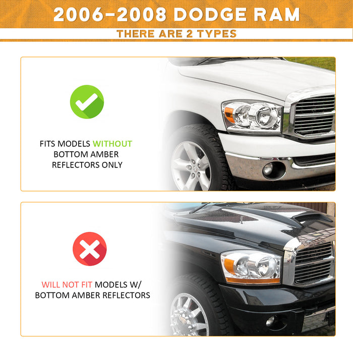 For 2006-2008 Dodge Ram 1500/2500/3500 Headlights (Chrome)