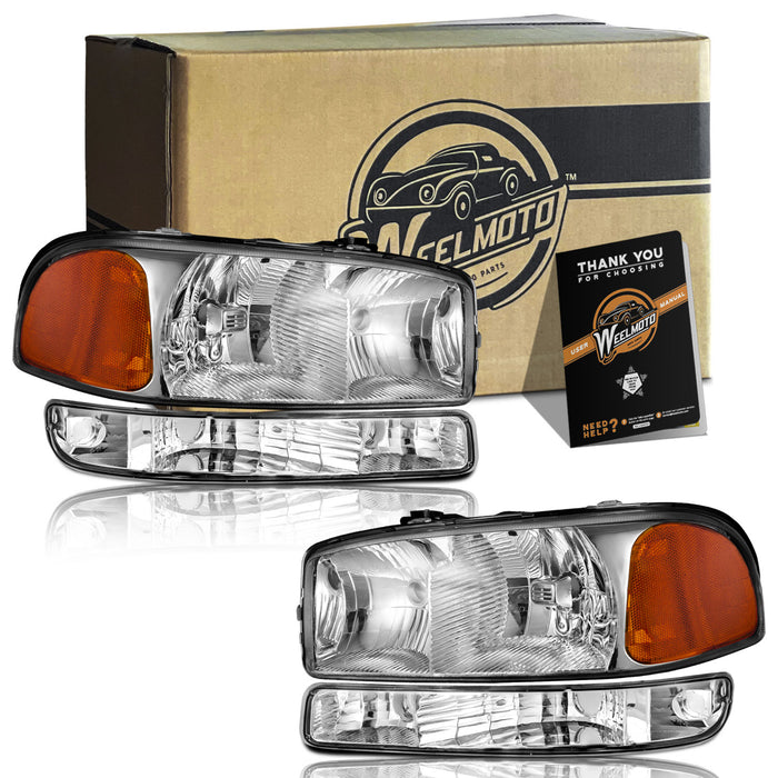 For 1999-2004 GMC Sierra 1500 2500/05-06 Sierra 1500/01-06 Sierra 2500HD 3500 1500HD / 99-06 GMC Yukon Headlight (Chrome)