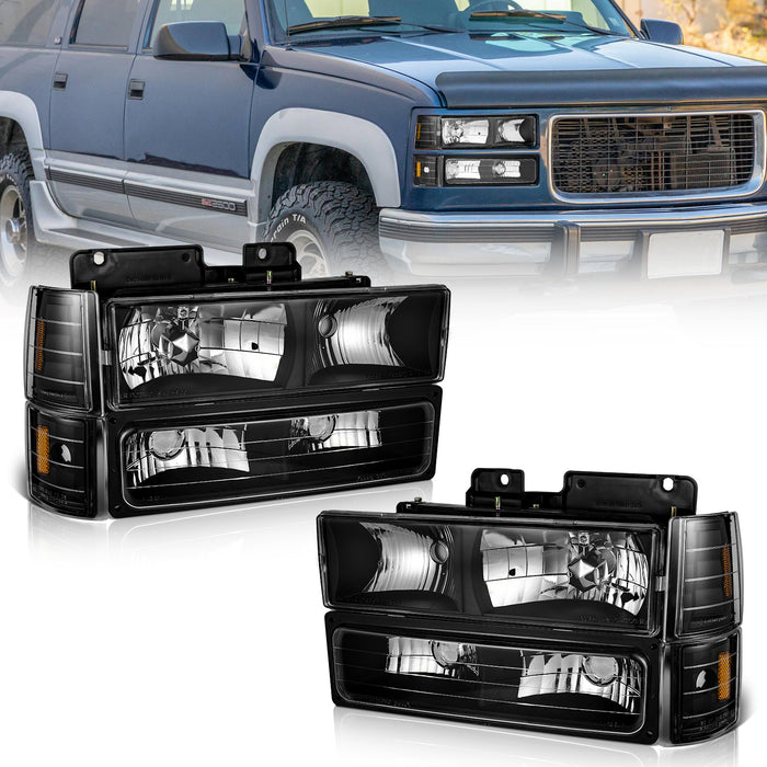 For 1994-1998 GMC C10 C/K 1500 2500 3500 Sierra;94-99 C/K 1500 2500 Suburban Yukon Headlights (Black)