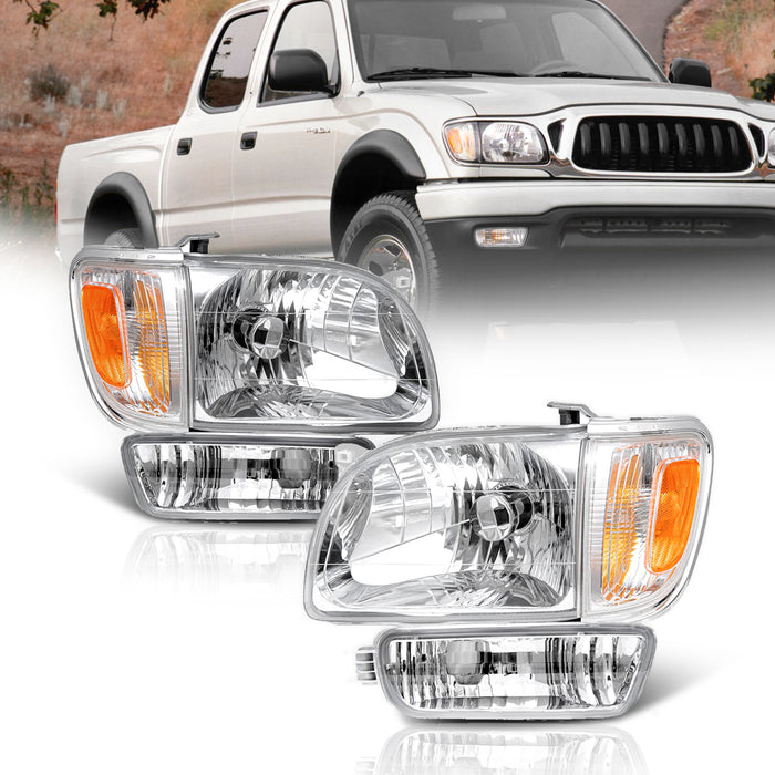 For 2001-2004 Toyota Tacoma Headlight+Corner Parking Signal Lights+Bumper Light 6PC Set (Chrome)