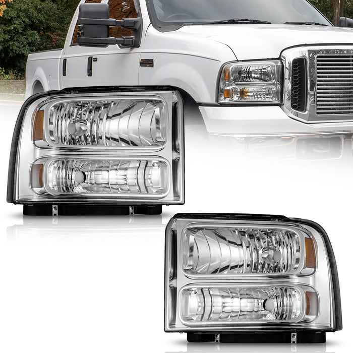 For 2005-2007 Ford F250 F350 F450 F550 Super Duty Headlight (Chrome)