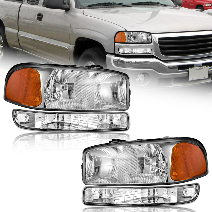 For 1999-2004 GMC Sierra 1500 2500/05-06 Sierra 1500/01-06 Sierra 2500HD 3500 1500HD / 99-06 GMC Yukon Headlight (Chrome)