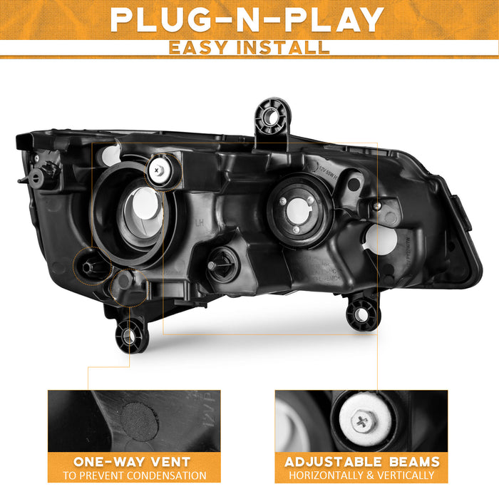 Pair Of Black Housing Headlights For Dodge Grand Caravan 2008-2016 & Chrysler Town & Country 2011-2018