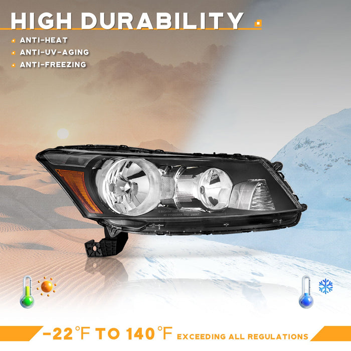 For 2008-2012 Honda Accord 4Dr Sedan Headlight (Black)
