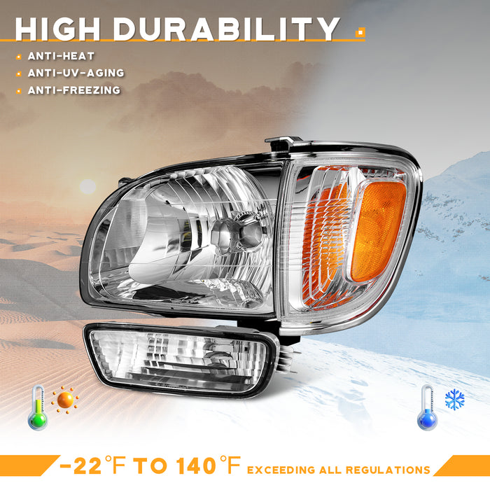 For 2001-2004 Toyota Tacoma Headlight+Corner Parking Signal Lights+Bumper Light 6PC Set (Chrome)