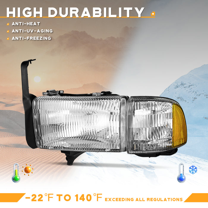 For 1994-2001 Dodge Ram 1500 2500 3500 Headlight(Chrome)