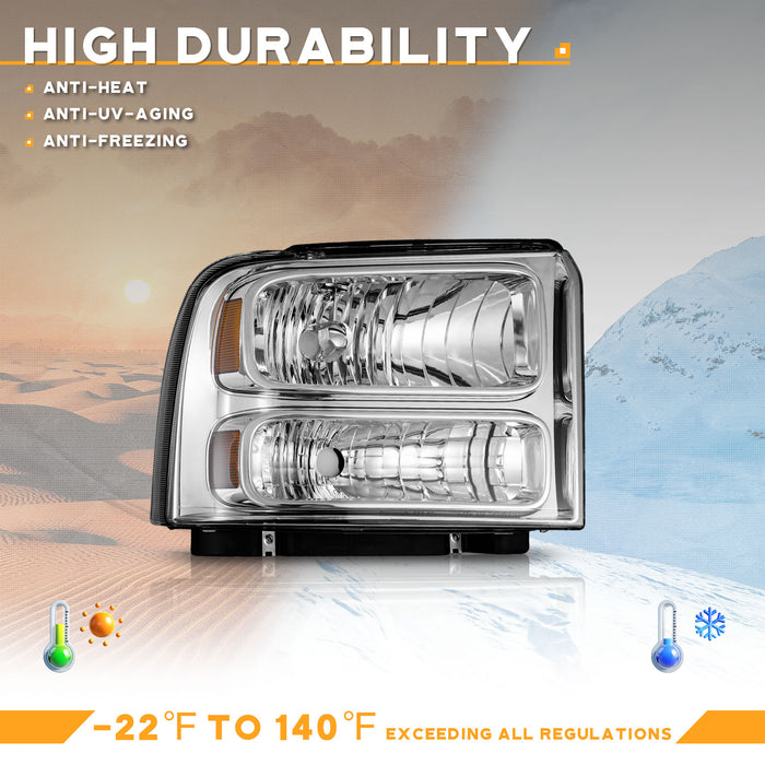 For 2005-2007 Ford F250 F350 F450 F550 Super Duty Headlight (Chrome)