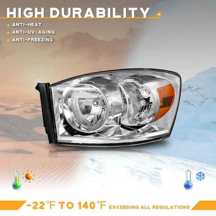 For 2006-2008 Dodge Ram 1500/2500/3500 Headlights (Chrome)