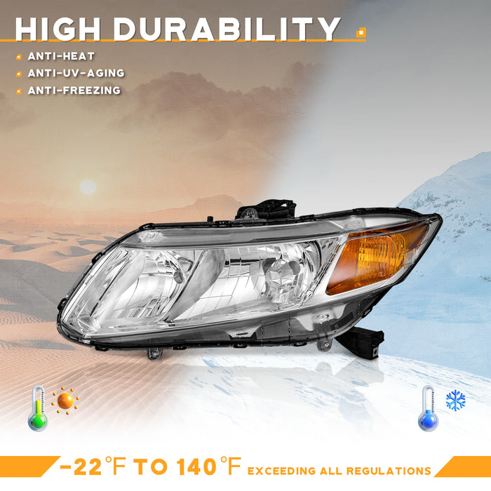 For 2012-2015 Honda Civic Sedan 4-Door 4Dr Coupe 2Dr Headlight (Chrome)