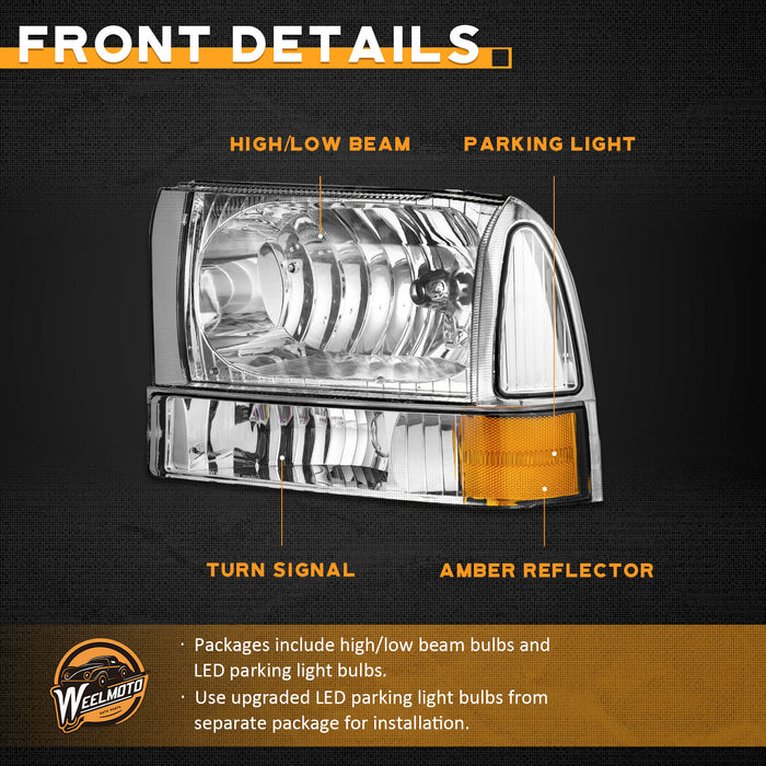 For 1999-2004 Ford Super Duty F250 F350 F450 F550 Headlights (Chrome)