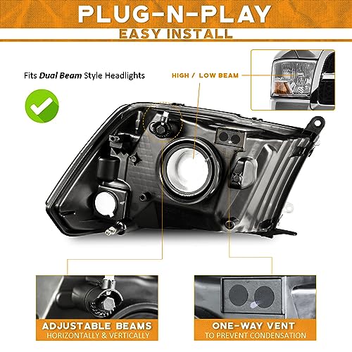 For 2009-2012 Dodge Ram 1500  Headlight,for 2010-2012 Dodge Ram 2500/3500 Headlight(Black)
