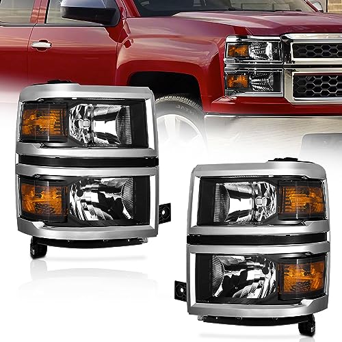 Bryght88 Black Headlights For 2014-2015 Chevy Silverado 1500 - Factory Style, Halogen, Pair