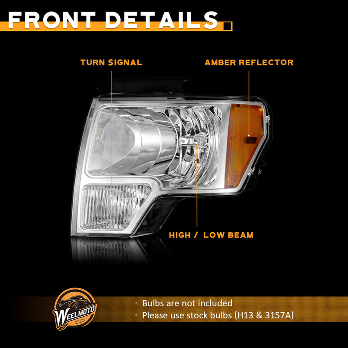 For 2009-2014 Ford F-150 Headlights (Chrome)