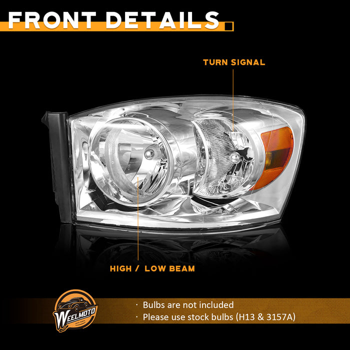 For 2006-2008 Dodge Ram 1500/2500/3500 Headlights (Chrome)