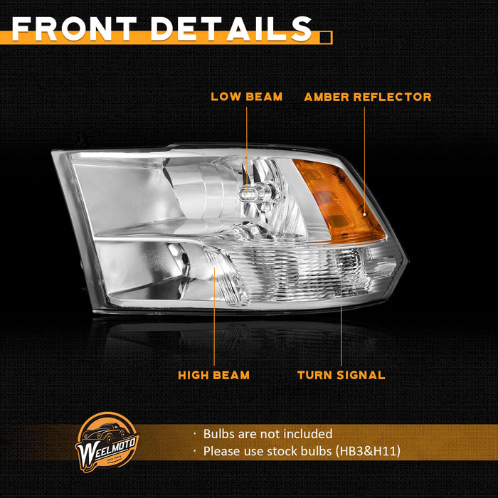 For 2009-2018 Dodge Ram 1500 2500 3500 Quad Headlight (Chrome)