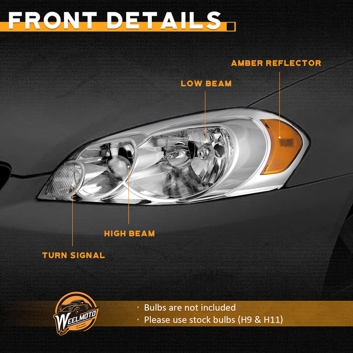 For 06-13 Chevy Impala,2014-2015 Chevy Impala Limited/ 06-07 Chevy Monte Carlo Headlight (Chrome)