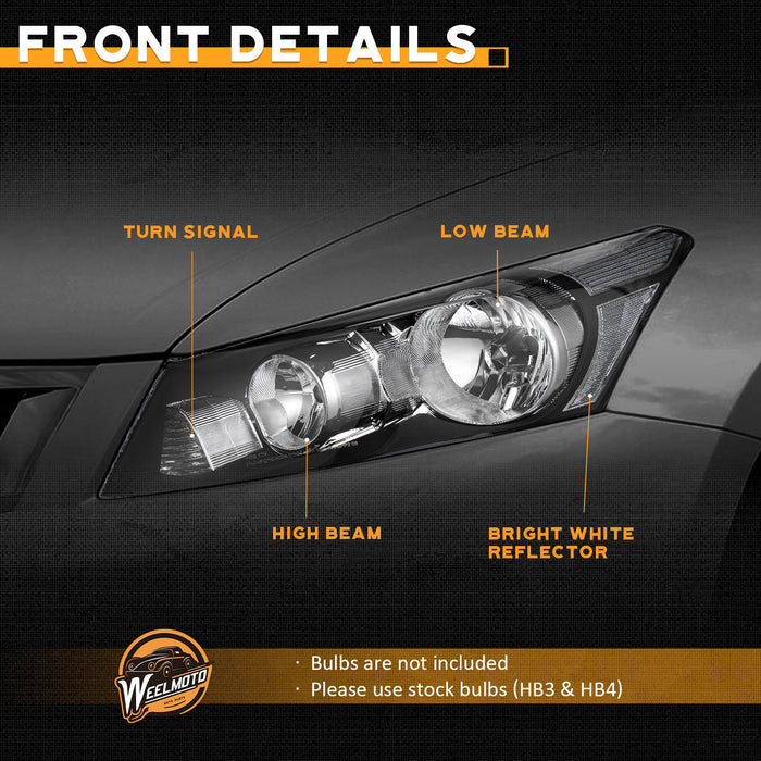 For 2008-2012 Honda Accord 4Dr Sedan Headlight (Black)