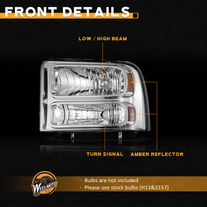 For 2005-2007 Ford F250 F350 F450 F550 Super Duty Headlight (Chrome)