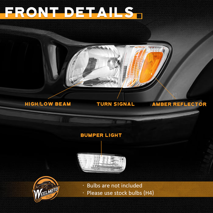For 2001-2004 Toyota Tacoma Headlight+Corner Parking Signal Lights+Bumper Light 6PC Set (Chrome)