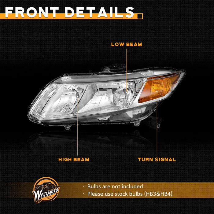 For 2012-2015 Honda Civic Sedan 4-Door 4Dr Coupe 2Dr Headlight (Chrome)