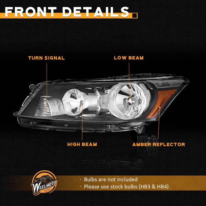 For 2008-2012 Honda Accord 4Dr Sedan Headlight (Black)