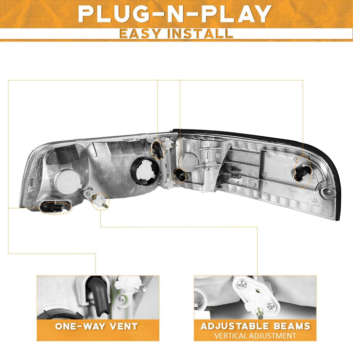 For 1998-2011 Ford Crown Victoria Headlights (Chrome)