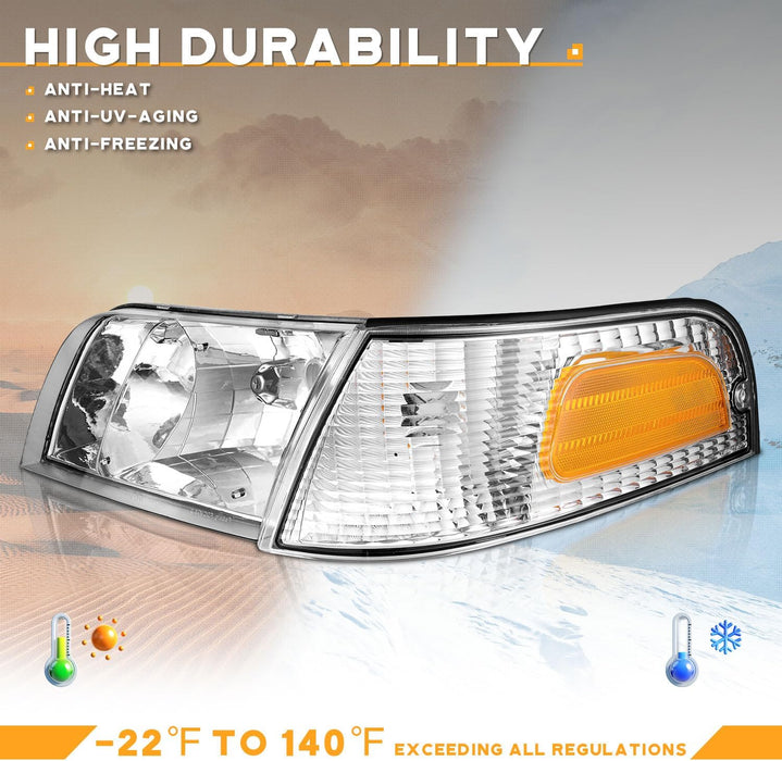 For 1998-2011 Ford Crown Victoria Headlights (Chrome)