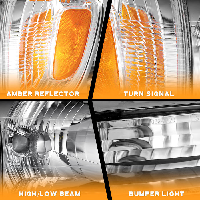 For 2001-2004 Toyota Tacoma Headlight+Corner Parking Signal Lights+Bumper Light 6PC Set (Chrome)