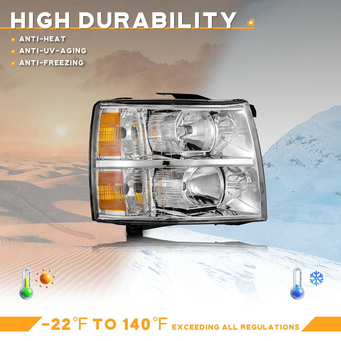 For 2007-2013 Chevy Silverado 1500 Headlights (Chrome)