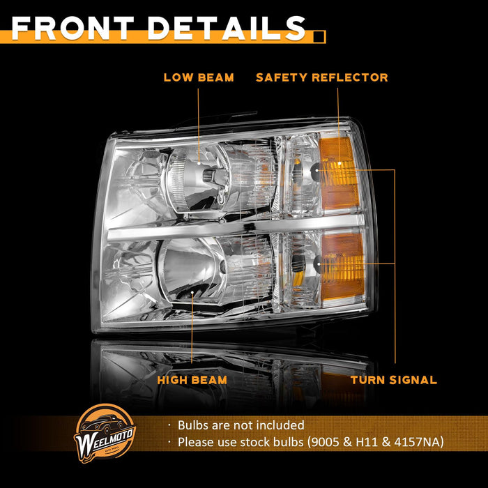 For 2007-2013 Chevy Silverado 1500 Headlights (Chrome)