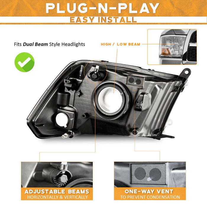 For 2009-2012 Dodge Ram 1500 Headlight (Chrome)