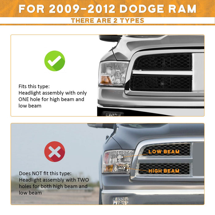 For 2009-2012 Dodge Ram 1500 Headlight (Chrome)