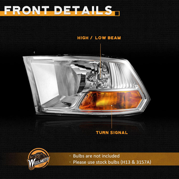 For 2009-2012 Dodge Ram 1500 Headlight (Chrome)