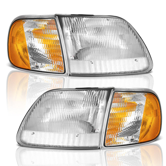 Pair Chrome Headlights For Ford F150 F250 (97-03) & Expedition (97-02) – DOT