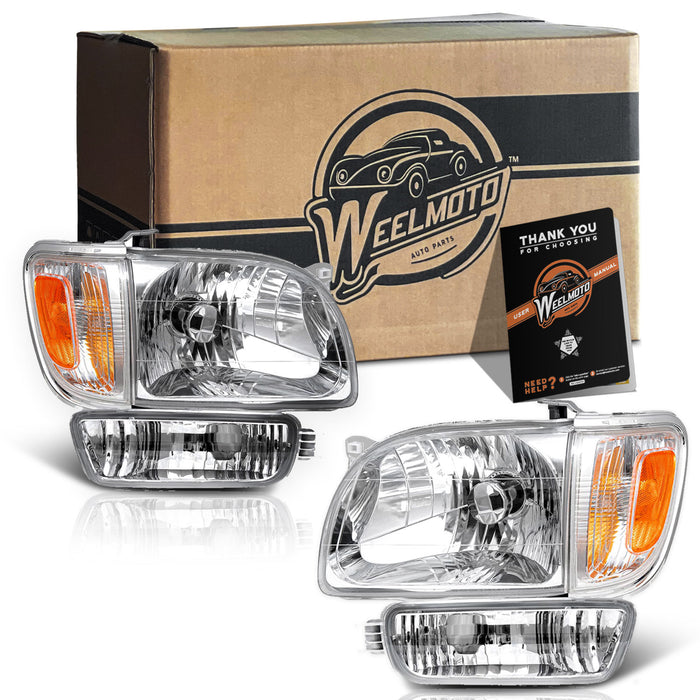 For 2001-2004 Toyota Tacoma Headlight+Corner Parking Signal Lights+Bumper Light 6PC Set (Chrome)