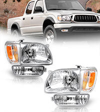 For 2001-2004 Toyota Tacoma Headlight+Corner Parking Signal Lights+Bumper Light 6PC Set (Chrome)