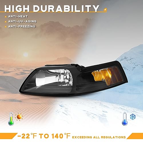 For 1999-2004 Ford Mustang Headlight (Black)