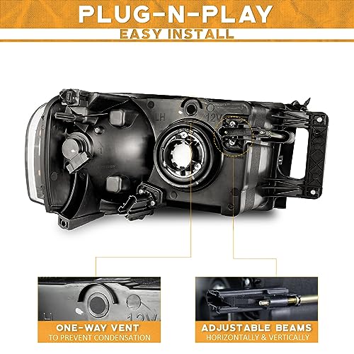 For 2002-2005 Dodge Ram 1500 Pickup,For 2003-2005 Dodge Ram 2500/3500 Pickup Headlights (Black)