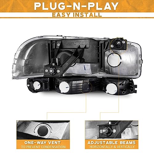 For 1999-2004 GMC Sierra 1500 2500/05-06 Sierra 1500/01-06 Sierra 2500HD 3500 1500HD / 99-06 GMC Yukon Headlights (Black)