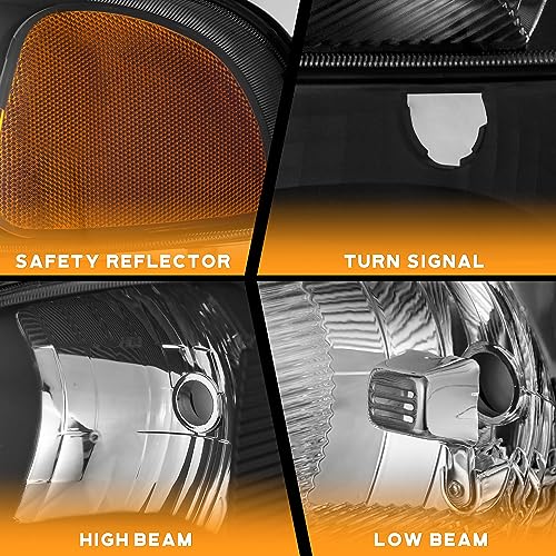 For 1999-2004 GMC Sierra 1500 2500/05-06 Sierra 1500/01-06 Sierra 2500HD 3500 1500HD / 99-06 GMC Yukon Headlights (Black)