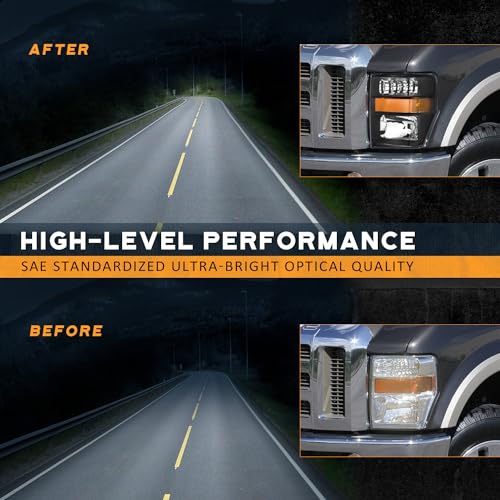 For 2008-2010 Ford F250 F350 F450 F550 Super Duty Headlights (Black)