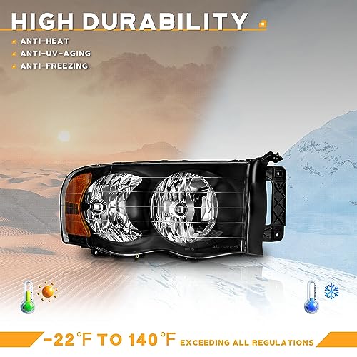 For 2002-2005 Dodge Ram 1500 Pickup,For 2003-2005 Dodge Ram 2500/3500 Pickup Headlights (Black)
