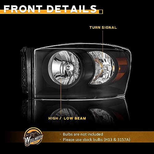 For 2006-2008 Dodge Ram 1500/2500/3500; 2009 Dodge Ram 2500/3500 Old Body Style Only Headlights (Black)