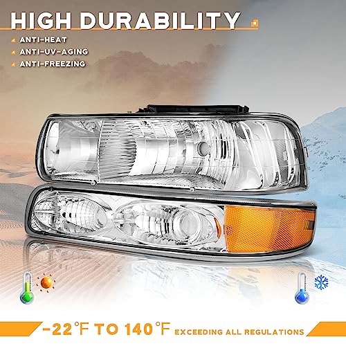 For 99-02 Chevy Silverado 1500 2500; for 01-02 Silverado 1500HD 2500HD 3500HD; for 00-06 Tahoe Suburban 1500 2500; Headlight+Bumper Parking Turn Signal Marker Light 4PCS (Chrome)