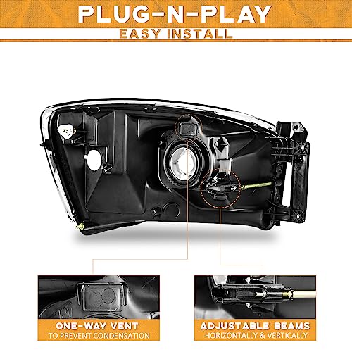 For 2006-2008 Dodge Ram 1500/2500/3500; 2009 Dodge Ram 2500/3500 Old Body Style Only Headlights (Black)