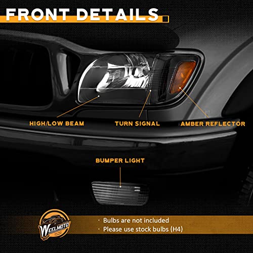 For 2001-2004 Toyota Tacoma Headlights +Corner Parking Signal Lights+Bumper Light 6PC Set (Black)